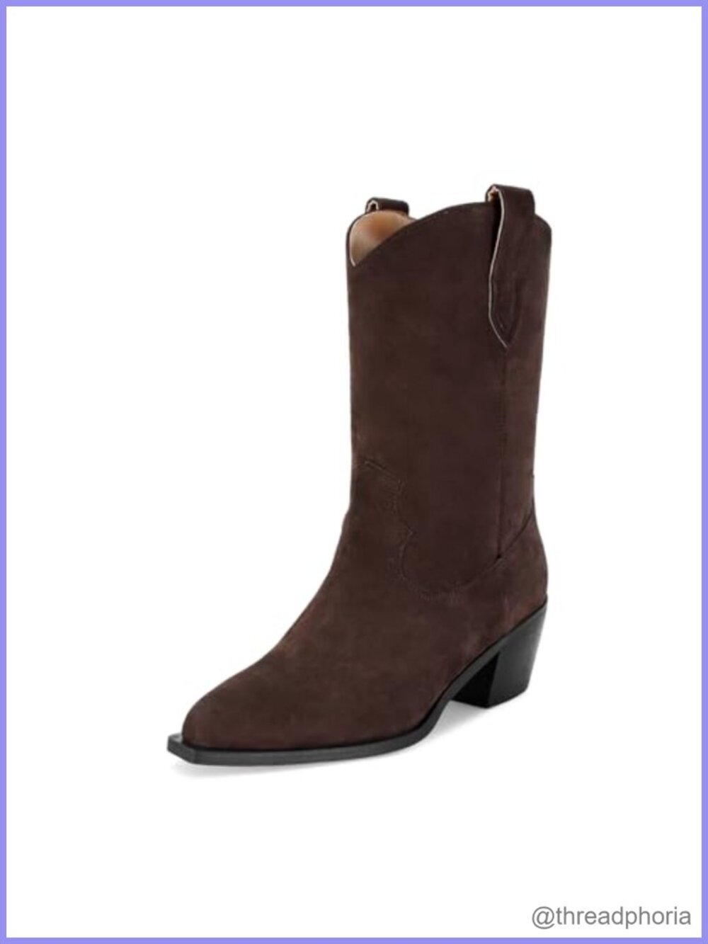 Suede Cowboy Boots Pointed Toe Mid-Calf Chunky Heel Pull On Women's Western